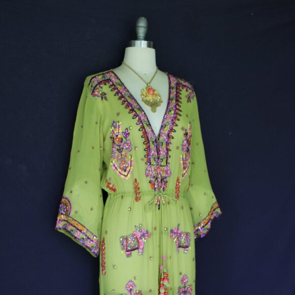 Calypso St. Barth silk Zakia beaded tunic caftan maxi dress kimono ethnic S - Picture 8 of 10